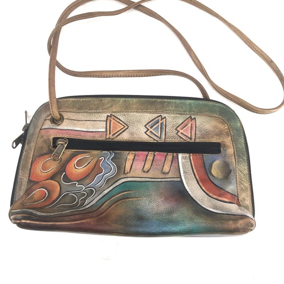 Anuschka Women's Hand Painted Leather Multicolored Crossbody Bag. - Picture 2 of 16